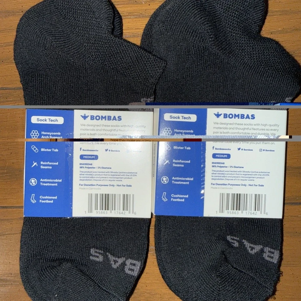 Bombas Unisex Black Comfort Ankle‎ Socks Adult Medium  2 Pair